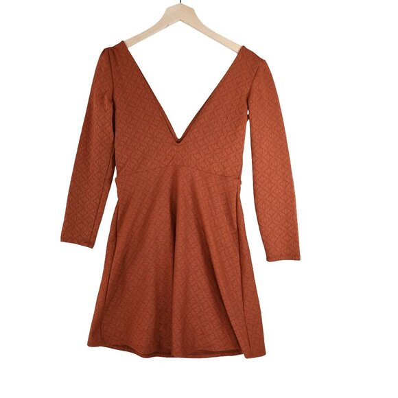COOPERATIVE Urban Outfitters Rust Orange Skater Dress Deep V Medium M - Picture 3 of 8
